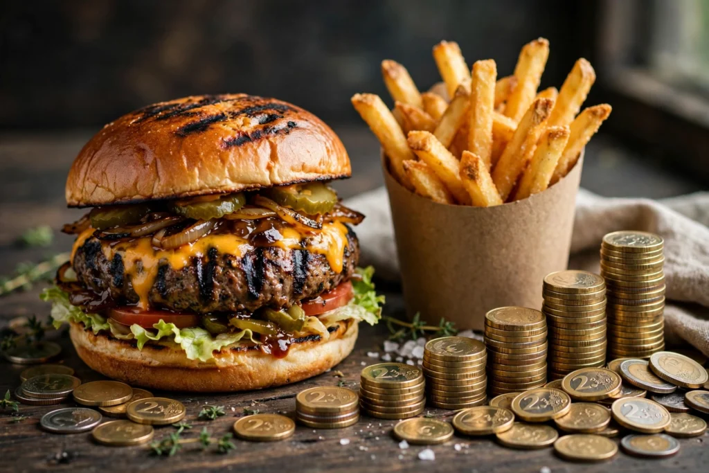 Burger King Coupons 2026: Burger mit Pommes und Münzen als Spar-Konzept