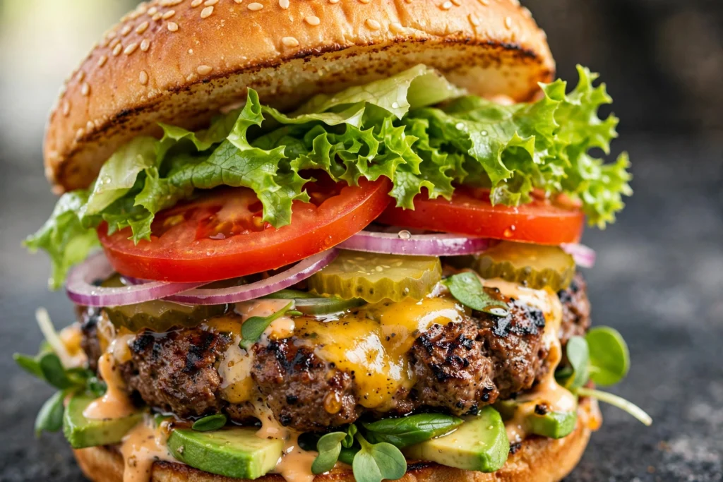 Burger King Preisliste 2026: Großer Burger mit frischem Gemüse in Nahaufnahme