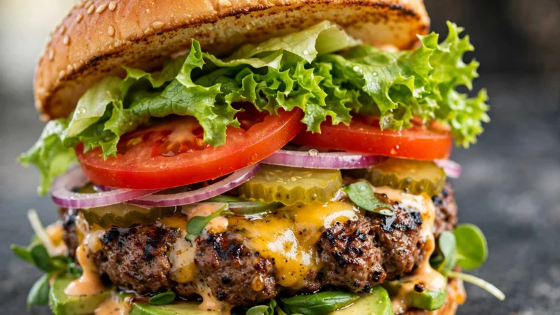 Burger King Preisliste 2026: Großer Burger mit frischem Gemüse in Nahaufnahme