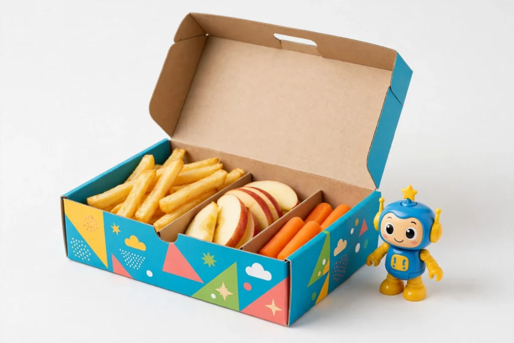 Burger King Spielzeug aktuell: Bunte Kindermenü-Box mit kleiner Spielfigur