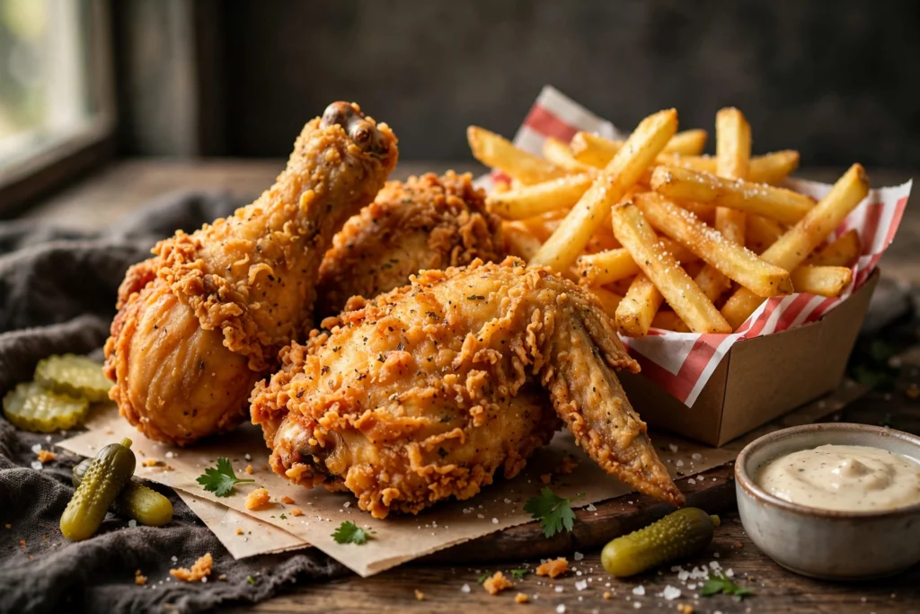 Knusprige Hähnchenteile mit Pommes frites als Spar-Deal