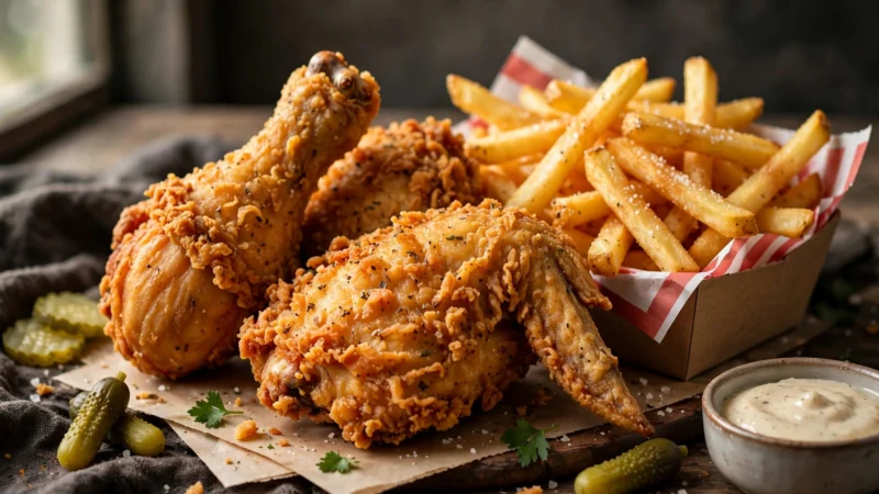 Knusprige Hähnchenteile mit Pommes frites als Spar-Deal