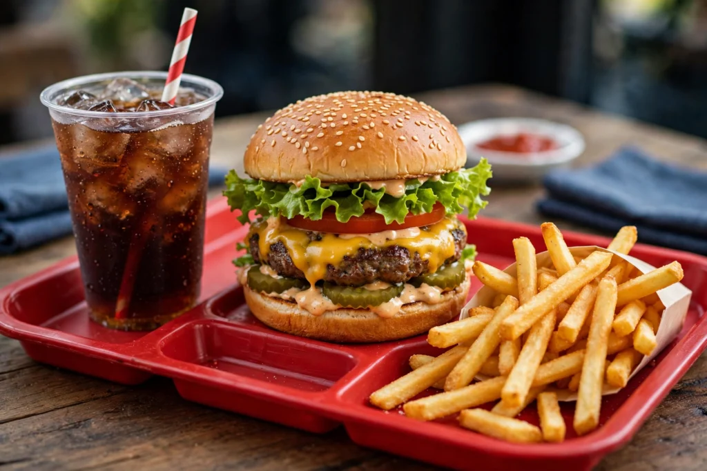 McDonald's Preise 2026: Burger, Pommes und Softdrink auf rotem Tablett