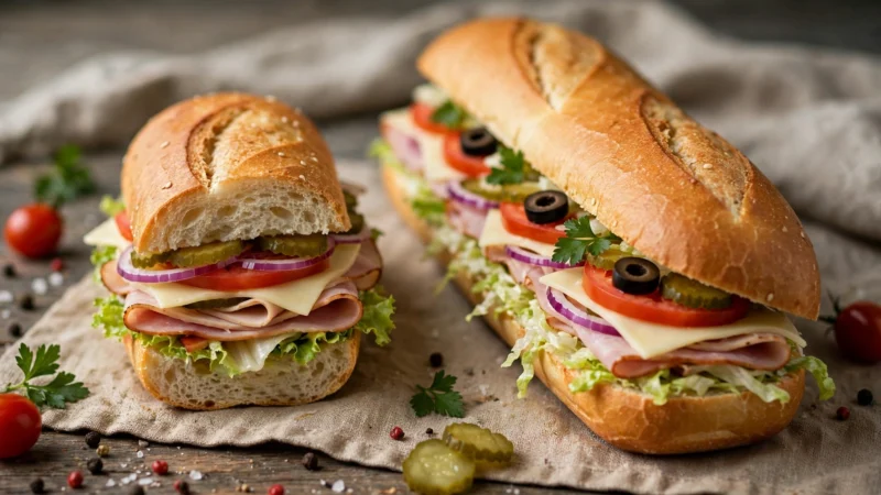 Zwei Sub-Sandwiches nebeneinander zum Größenvergleich, ein kurzes und ein langes
