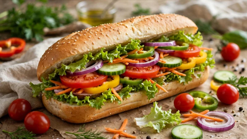 Sub-Sandwich mit frischem Gemüse als Rabatt-Aktion